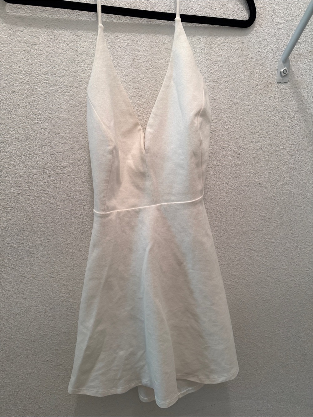 White Spaghetti Strap Mini Dress with V-Neck
